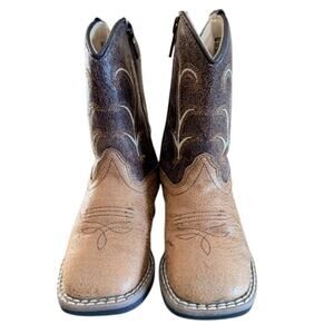 Old West Kids Western Boots Brown Tan Cowboy Boots Zip 6D